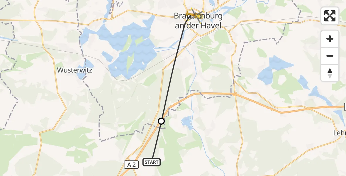 Flugroute Rettungshubschrauber Wollin - Brandenburg an der Havel, 23 Oktober 2026, 07:09