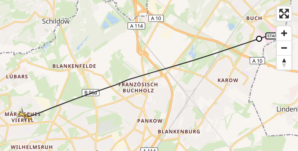 Flugroute Rettungshubschrauber Helios Clinic Berlin-Buch - Berlin, 23 Oktober 2026, 07:29