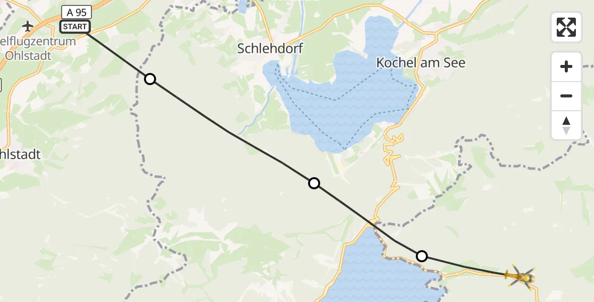 Flugroute Rettungshubschrauber Ohlstadt - Jachenau, 23 Oktober 2026, 07:34