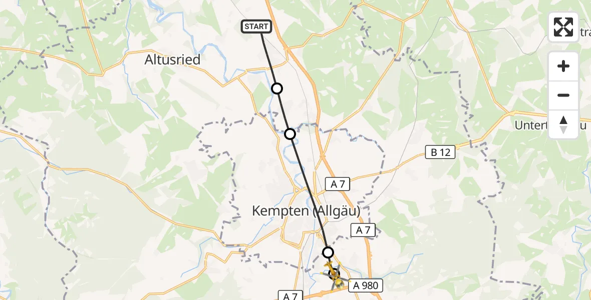 Flugroute Rettungshubschrauber Dietmannsried - Kempten-Durach Flugplatz, 23 Oktober 2026, 07:37