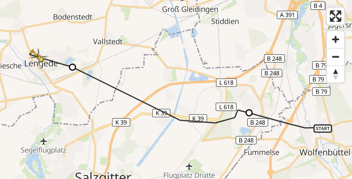 Flugroute Rettungshubschrauber Wolfenbüttel - Lengede, 23 Oktober 2026, 07:55