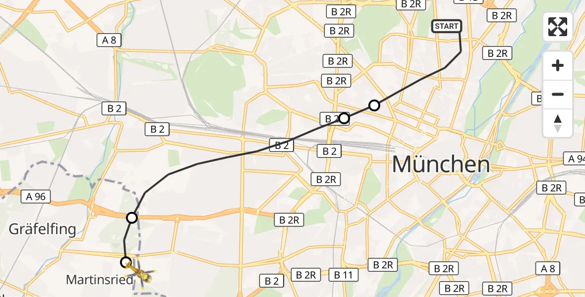Flugroute Rettungshubschrauber München - DRF Air Rescue München Hubschrauberlandeplatz, 23 Oktober 2026, 08:00