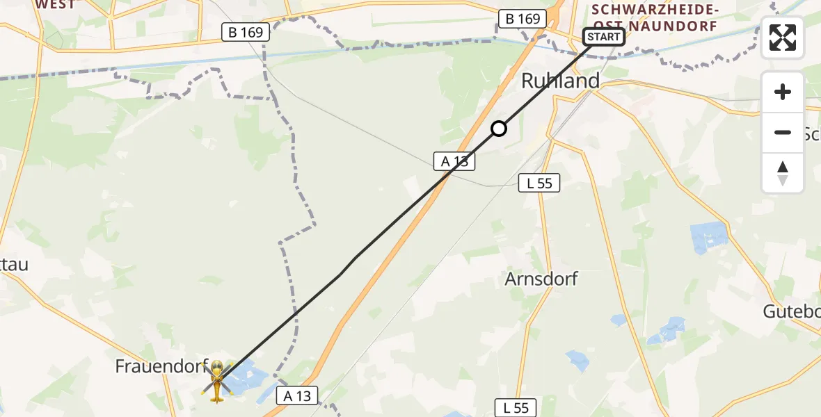 Flugroute Rettungshubschrauber Schwarzheide - Frauendorf, 23 Oktober 2026, 08:01