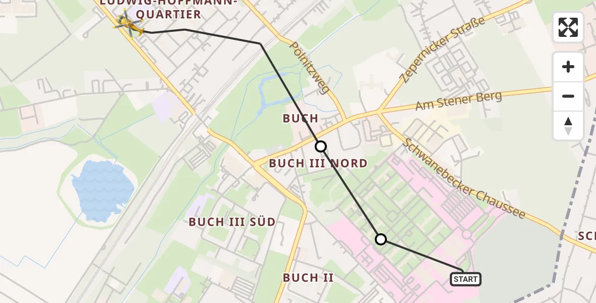 Flugroute Rettungshubschrauber Helios Clinic Berlin-Buch - Berlin, 23 Oktober 2026, 08:04