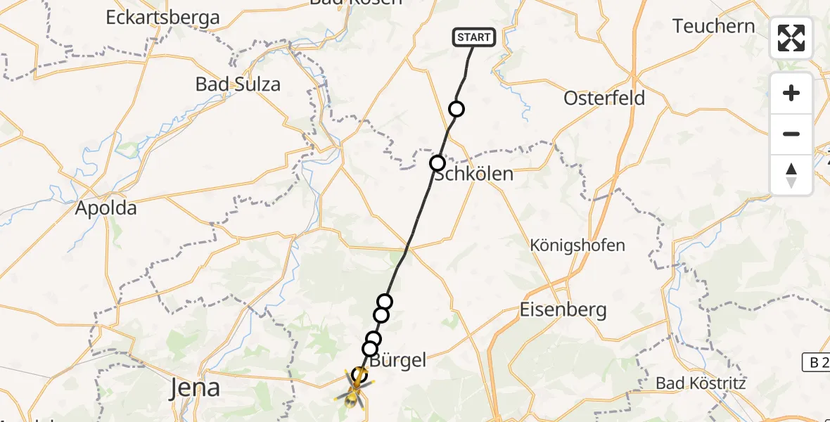 Flugroute Rettungshubschrauber Naumburg (Saale) - Bürgel, 23 Oktober 2026, 08:08