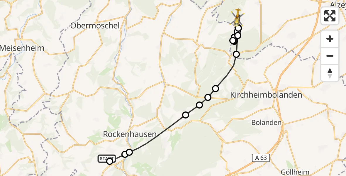 Flugroute Rettungshubschrauber Rockenhausen - Nieder-Wiesen, 23 Oktober 2026, 08:18