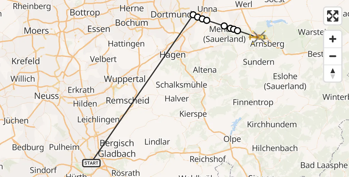 Flugroute Rettungshubschrauber Köln - Arnsberg, 23 Oktober 2026, 08:18