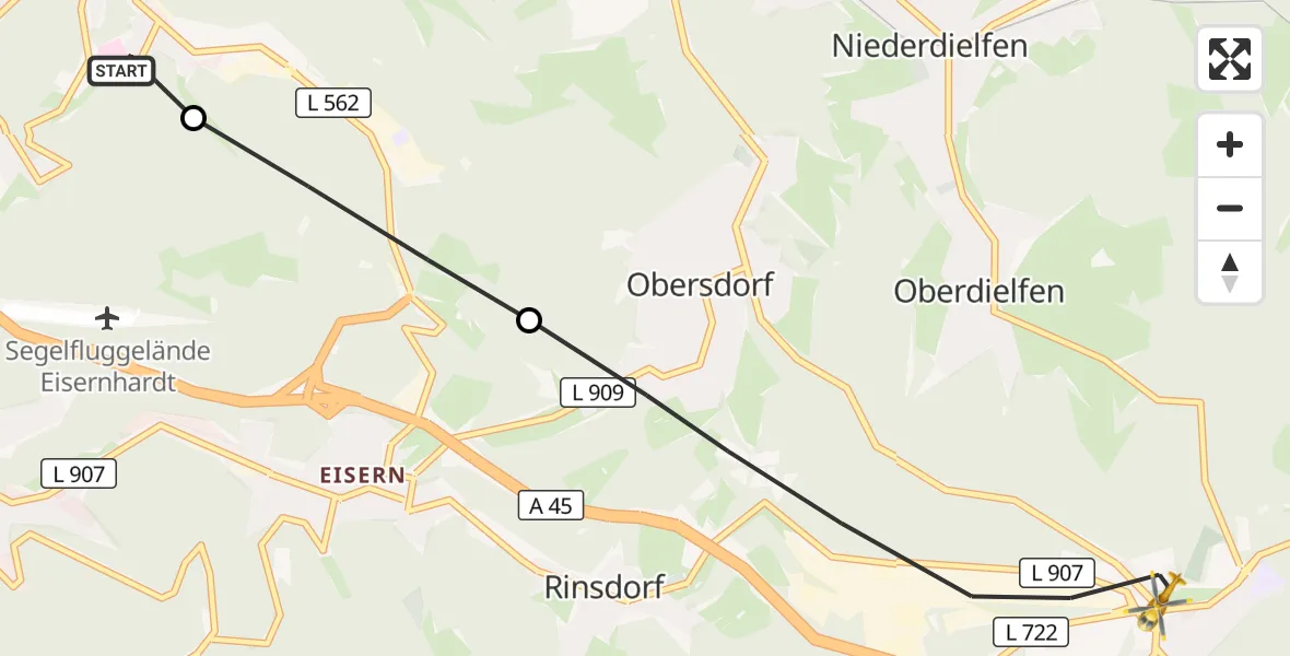 Flugroute Rettungshubschrauber Evangelisches Jung-Stilling Hospital - Wilnsdorf, 23 Oktober 2026, 08:26