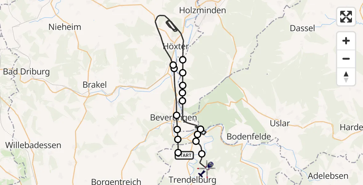 Flugroute Polizeihubschrauber Hölleberg Flugplatz - Trendelburg, 23 Oktober 2026, 08:29