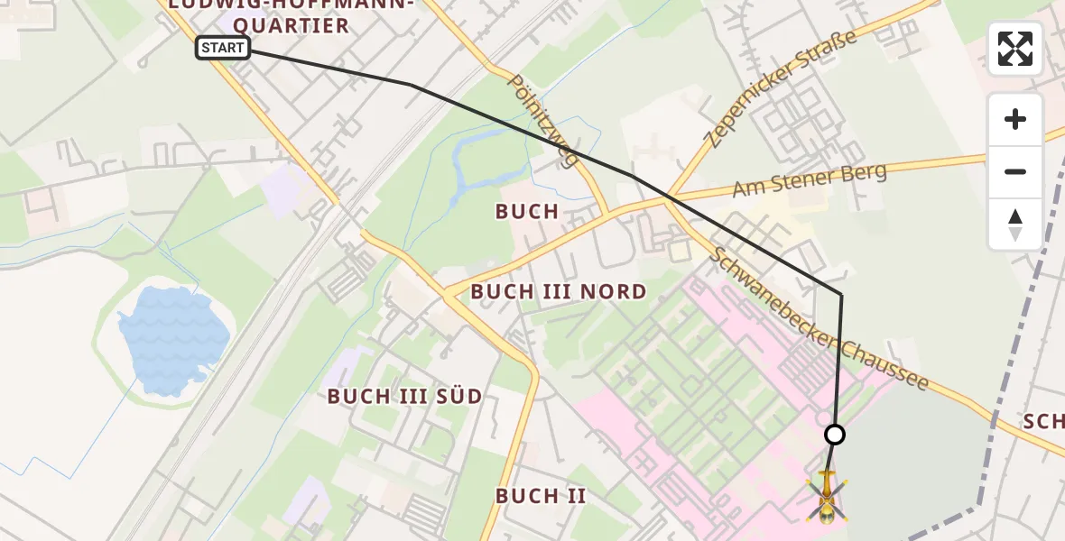 Flugroute Rettungshubschrauber Berlin - Helios Clinic Berlin-Buch, 23 Oktober 2026, 08:29