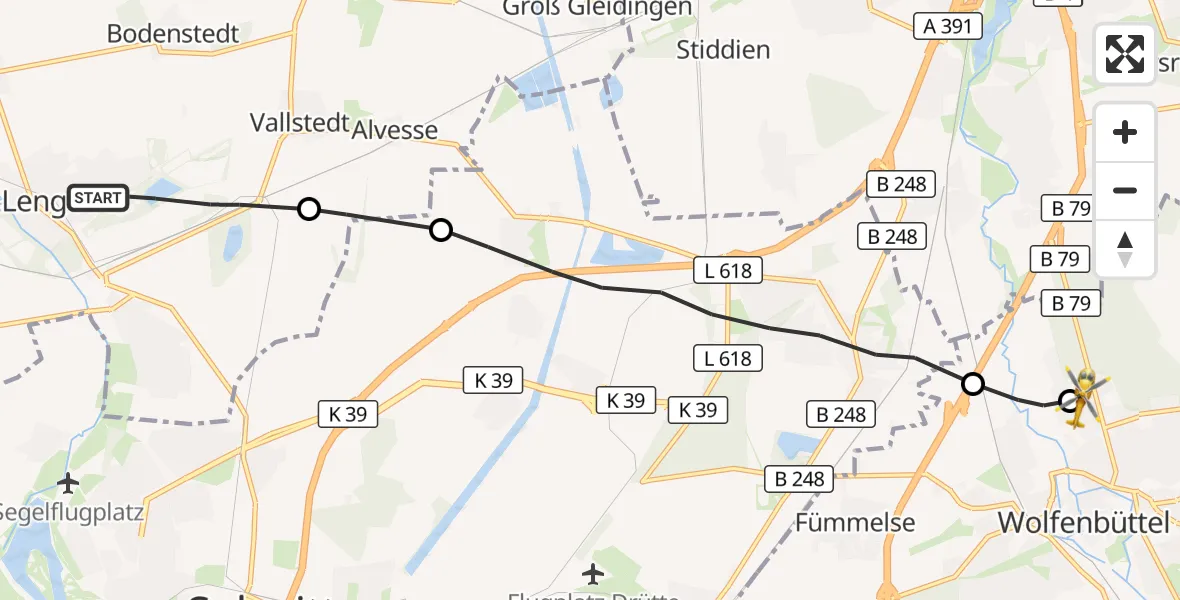 Flugroute Rettungshubschrauber Lengede - Wolfenbüttel Municipal Hospital Heliport (Christoph 30), 23 Oktober 2026, 08:32