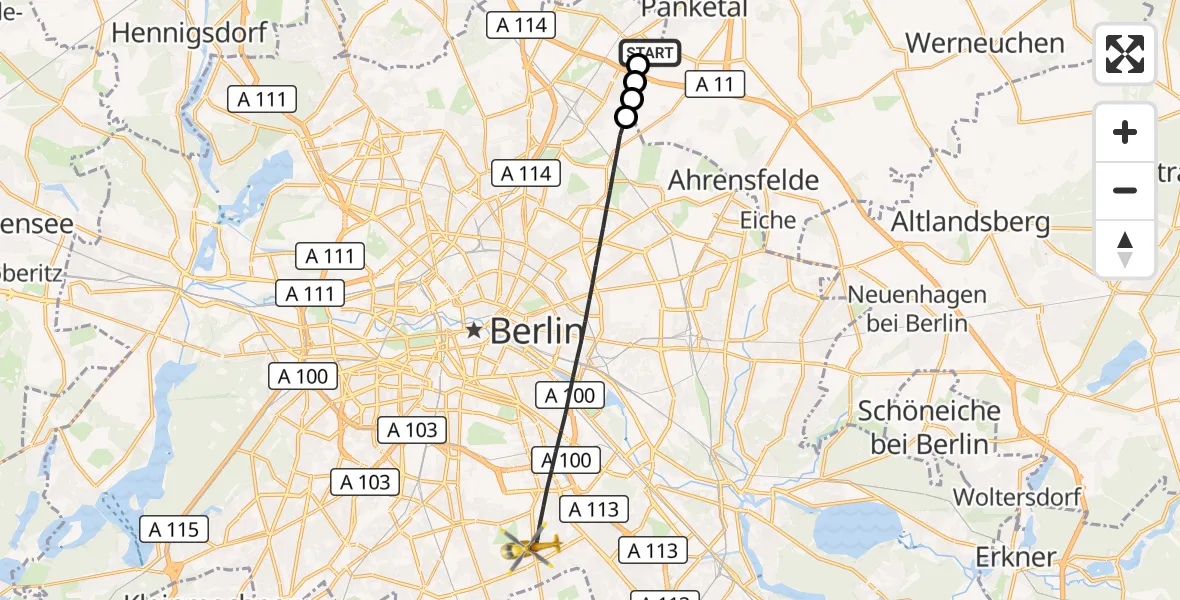 Flugroute Rettungshubschrauber Helios Clinic Berlin-Buch - Berlin, 23 Oktober 2026, 08:35