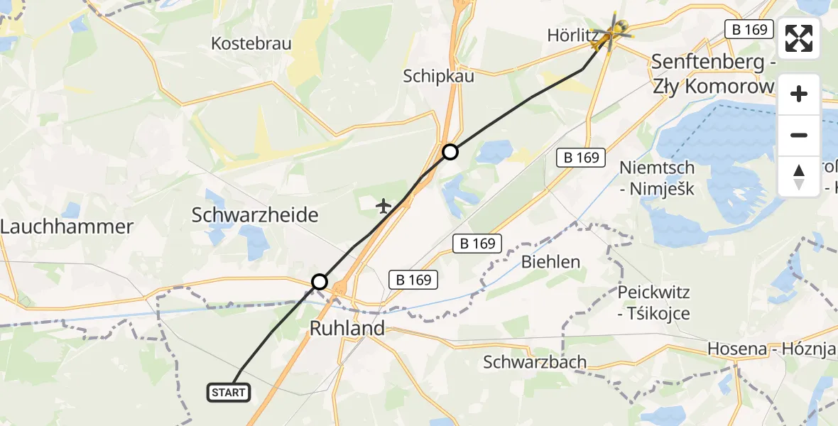 Flugroute Rettungshubschrauber Ruhland - Schipkau, 23 Oktober 2026, 08:47