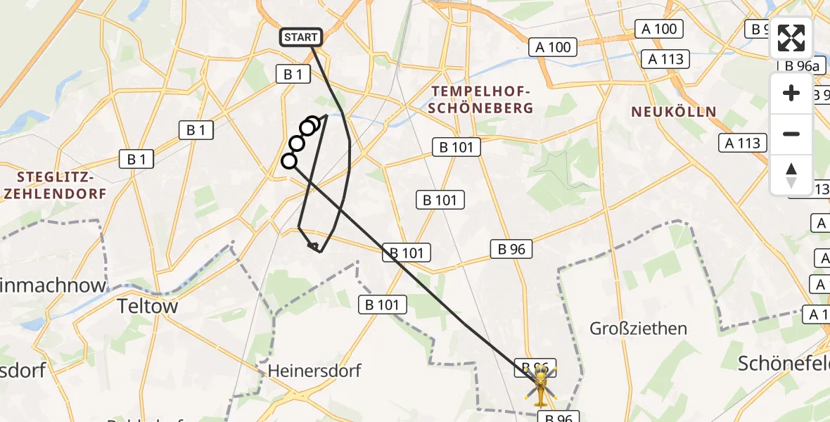 Flugroute Rettungshubschrauber Berlin - Berlin, 23 Oktober 2026, 08:53
