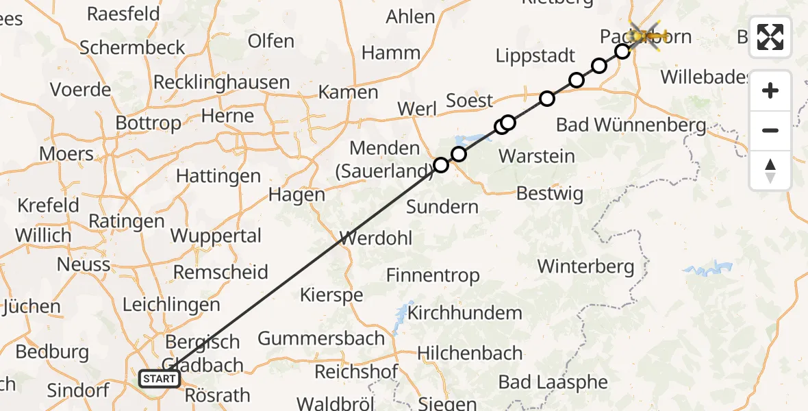 Flugroute Rettungshubschrauber Köln - Paderborn, 23 Oktober 2026, 08:59