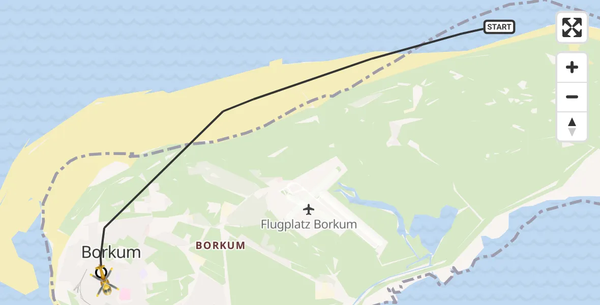 Flugroute Ambulanzhubschrauber Noordzee - Borkum Island Hospital Hubschrauberlandeplatz, 23 Oktober 2026, 09:00