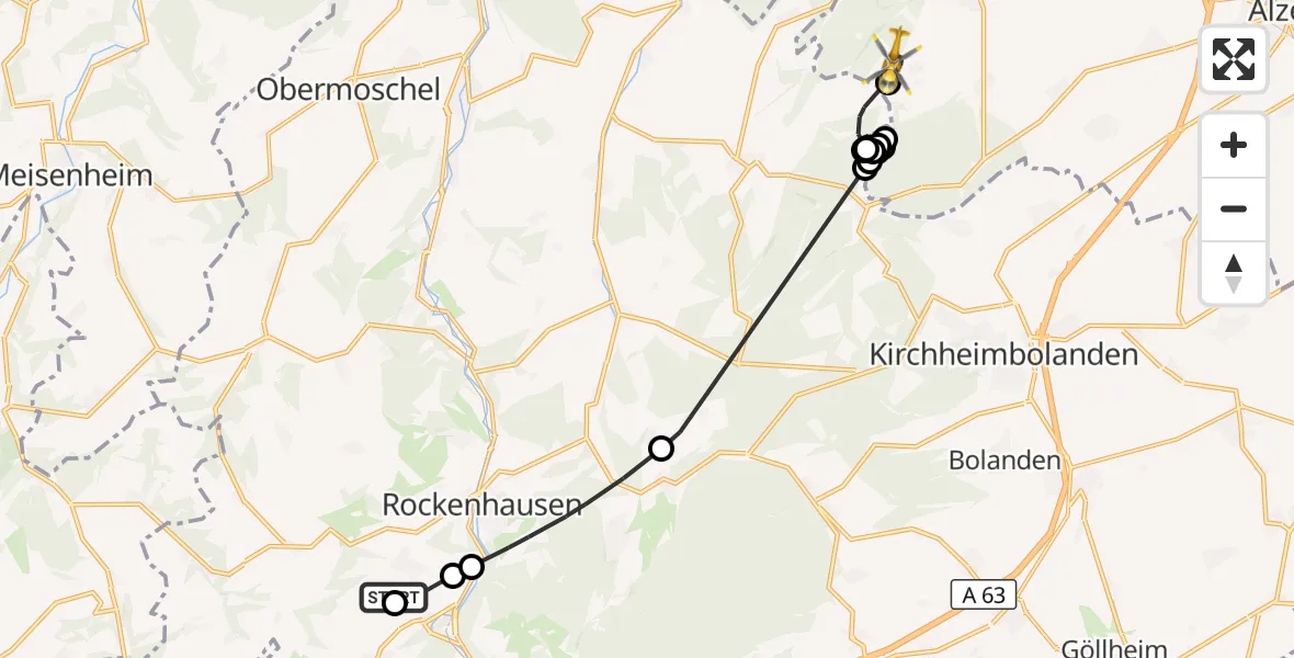 Flugroute Rettungshubschrauber Rockenhausen - Nieder-Wiesen, 23 Oktober 2026, 09:05