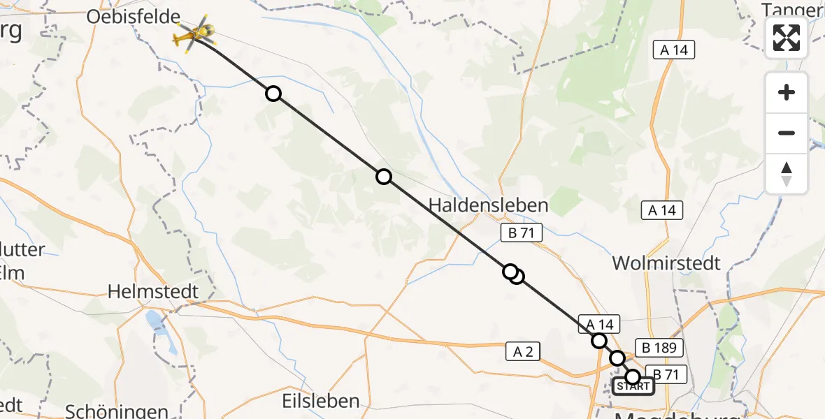 Flugroute Rettungshubschrauber Magdeburg Hospital - Oebisfelde-Weferlingen, 23 Oktober 2026, 09:25