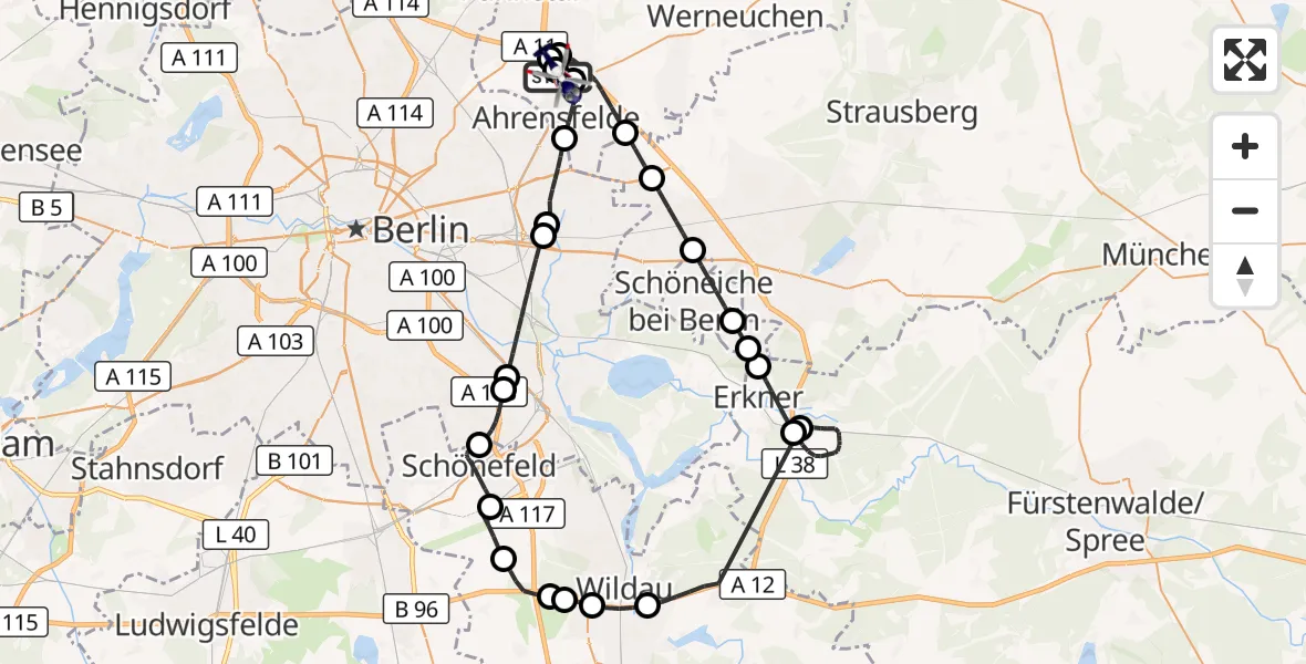 Flugroute Polizeihubschrauber Ahrensfelde Hubschrauberlandeplatz - Ahrensfelde Hubschrauberlandeplatz, 23 Oktober 2026, 09:25
