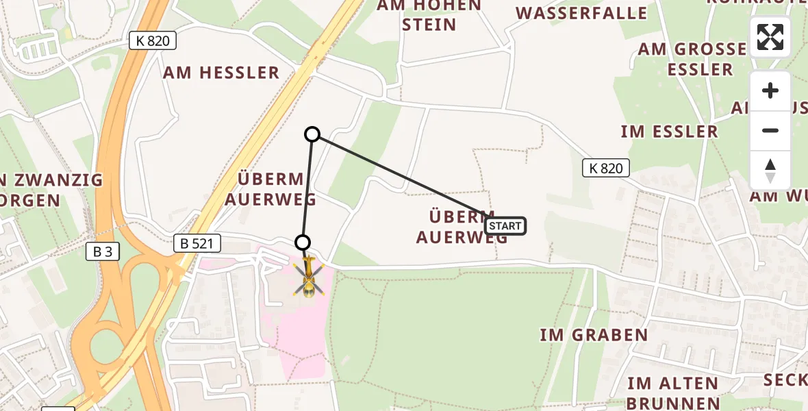 Flugroute Rettungshubschrauber Frankfurt am Main Accident Hospital Roof Helipad (CHX2) - Frankfurt am Main Accident Hospital Roof Helipad (CHX2), 23 Oktober 2026, 09:26