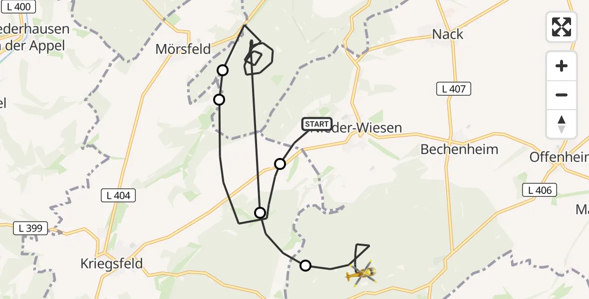 Flugroute Rettungshubschrauber Nieder-Wiesen - Offenheim, 23 Oktober 2026, 09:34