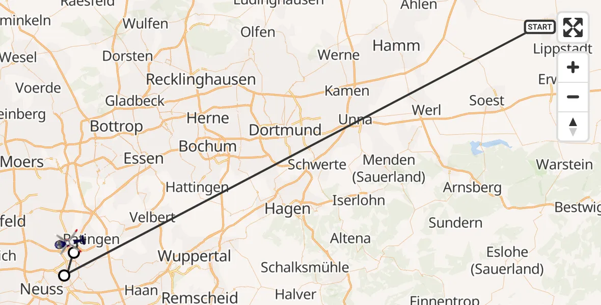 Flugroute Polizeihubschrauber Wadersloh - Düsseldorf Flughafen, 23 Oktober 2026, 09:35
