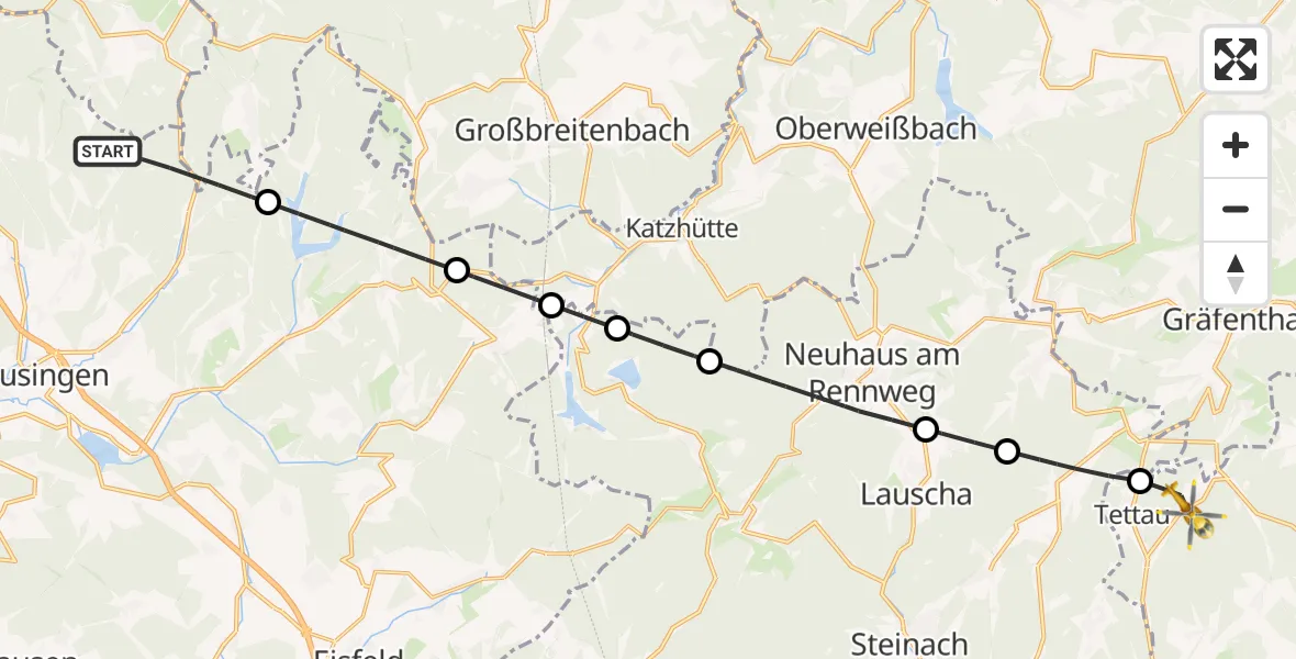 Flugroute Rettungshubschrauber Schleusingen - Tettau, 23 Oktober 2026, 09:35