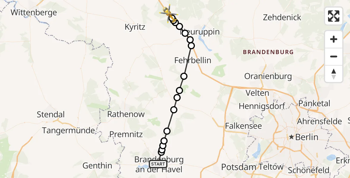 Flugroute Rettungshubschrauber Brandenburg an der Havel - Temnitzquell, 23 Oktober 2026, 09:37
