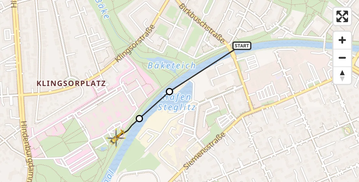 Flugroute Rettungshubschrauber Berlin - Charité Clinic Benjamin Franklin Campus, 23 Oktober 2026, 09:51