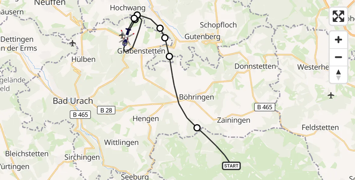 Flugroute Polizeihubschrauber Gutsbezirk Münsingen - Grabenstetten, 23 Oktober 2026, 09:59
