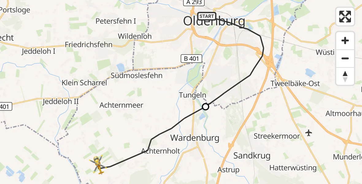 Flugroute Rettungshubschrauber Oldenburg (Oldb) - Wardenburg, 23 Oktober 2026, 10:00