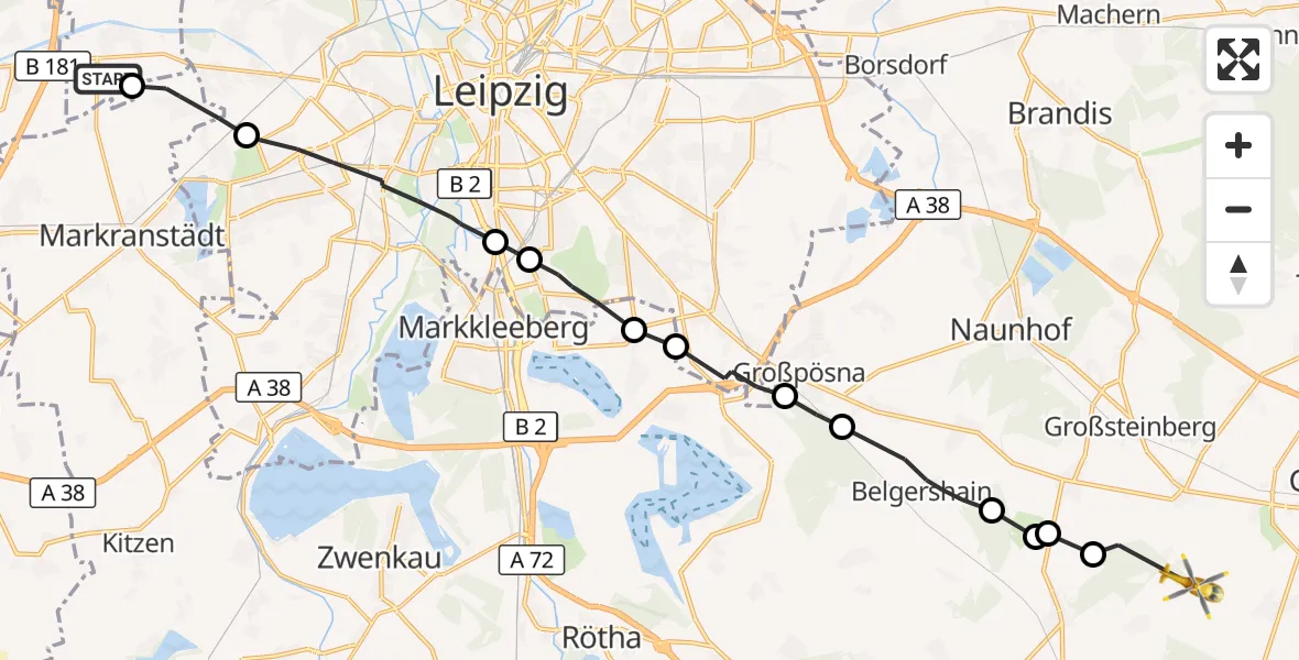 Flugroute Rettungshubschrauber Schkeuditz - Grimma, 23 Oktober 2026, 10:03