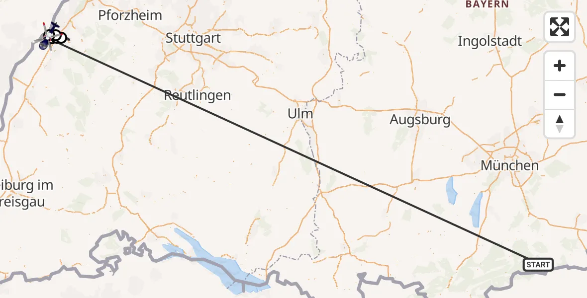 Flugroute Polizeihubschrauber Rottach-Egern - Karlsruhe Baden-Baden Flughafen, 23 Oktober 2026, 10:07