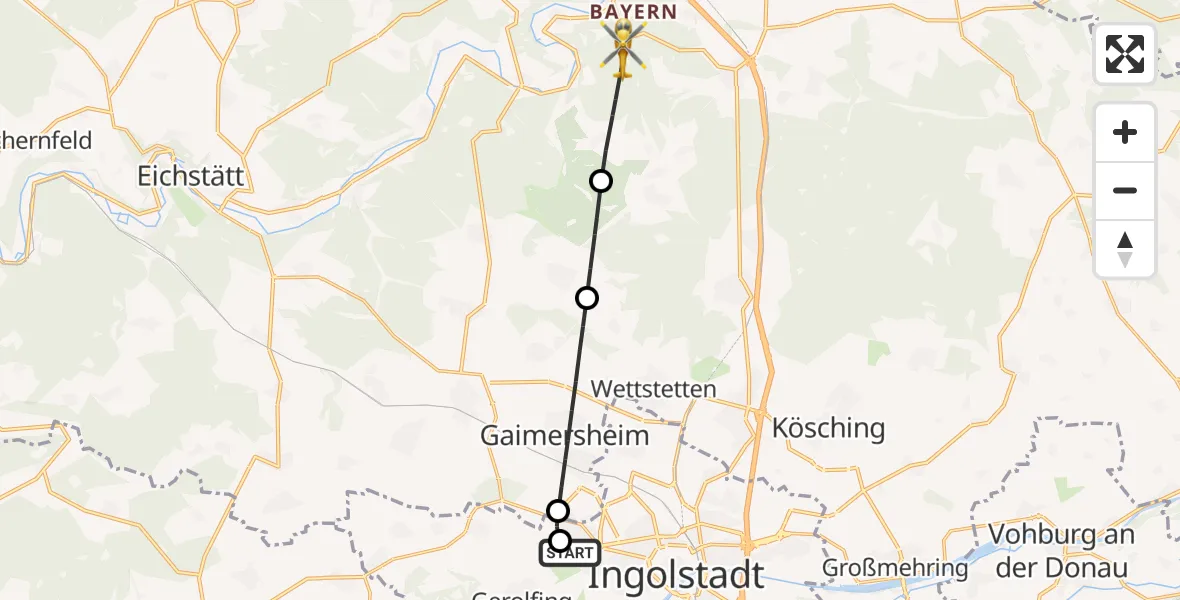 Flugroute Rettungshubschrauber Ingolstadt Hospital - Kipfenberg, 23 Oktober 2026, 10:08