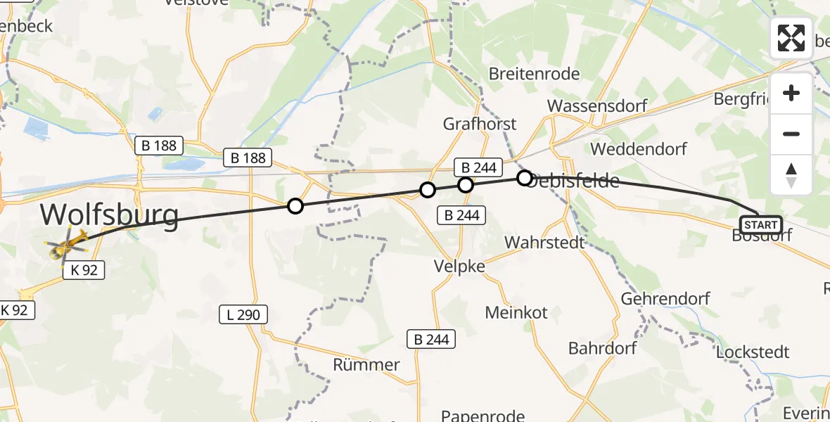 Flugroute Rettungshubschrauber Oebisfelde-Weferlingen - Wolfsburg, 23 Oktober 2026, 10:08