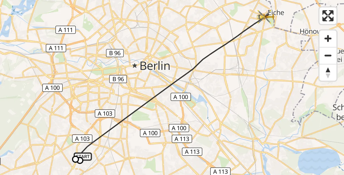 Flugroute Rettungshubschrauber Charité Clinic Benjamin Franklin Campus - Berlin, 23 Oktober 2026, 10:12