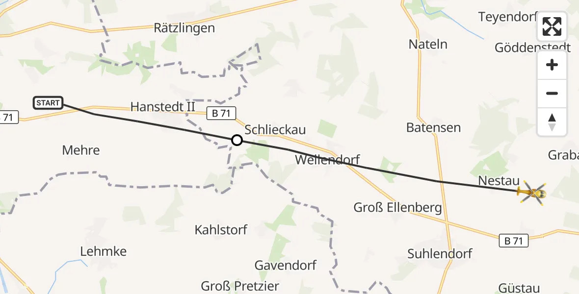 Flugroute Rettungshubschrauber Uelzen - Suhlendorf, 23 Oktober 2026, 10:17