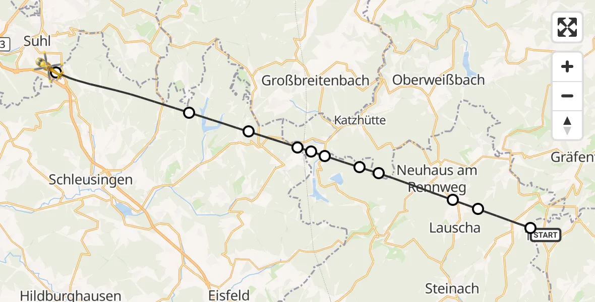 Flugroute Rettungshubschrauber Tettau - Suhl, 23 Oktober 2026, 10:18