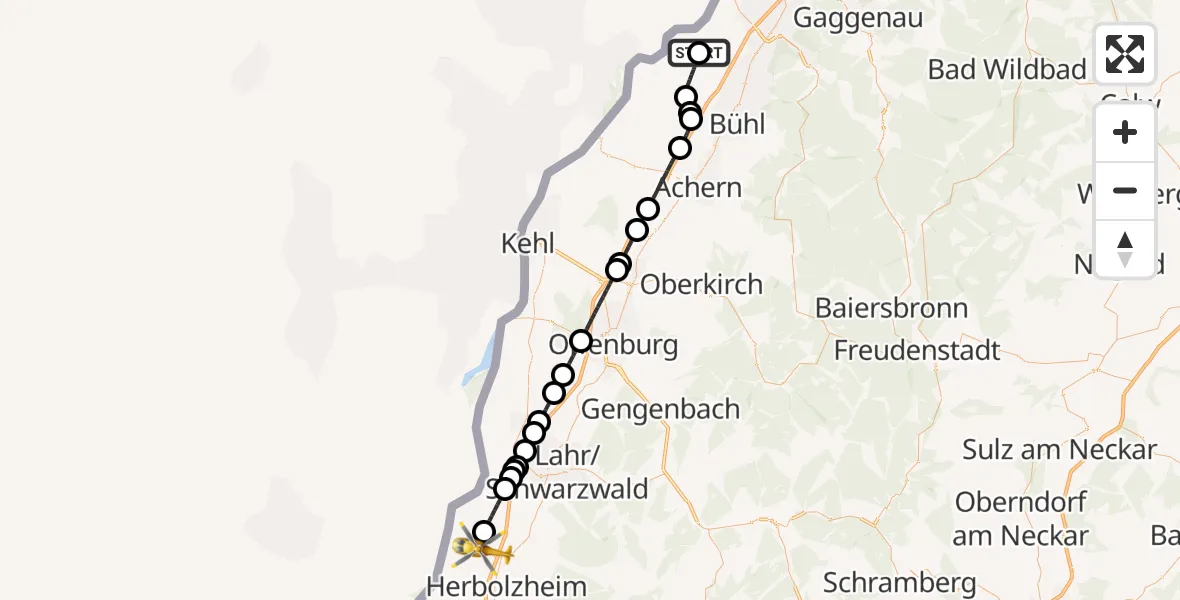 Flugroute Rettungshubschrauber Karlsruhe Baden-Baden Flughafen - Rust, 23 Oktober 2026, 10:27