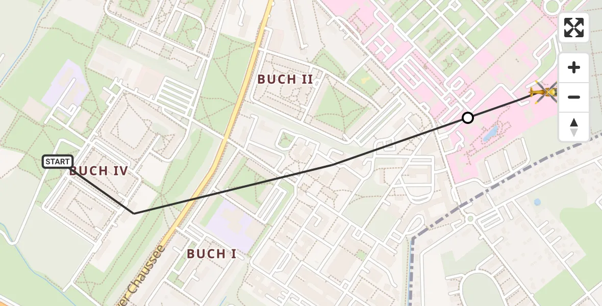 Flugroute Rettungshubschrauber Berlin - Helios Clinic Berlin-Buch, 23 Oktober 2026, 10:32