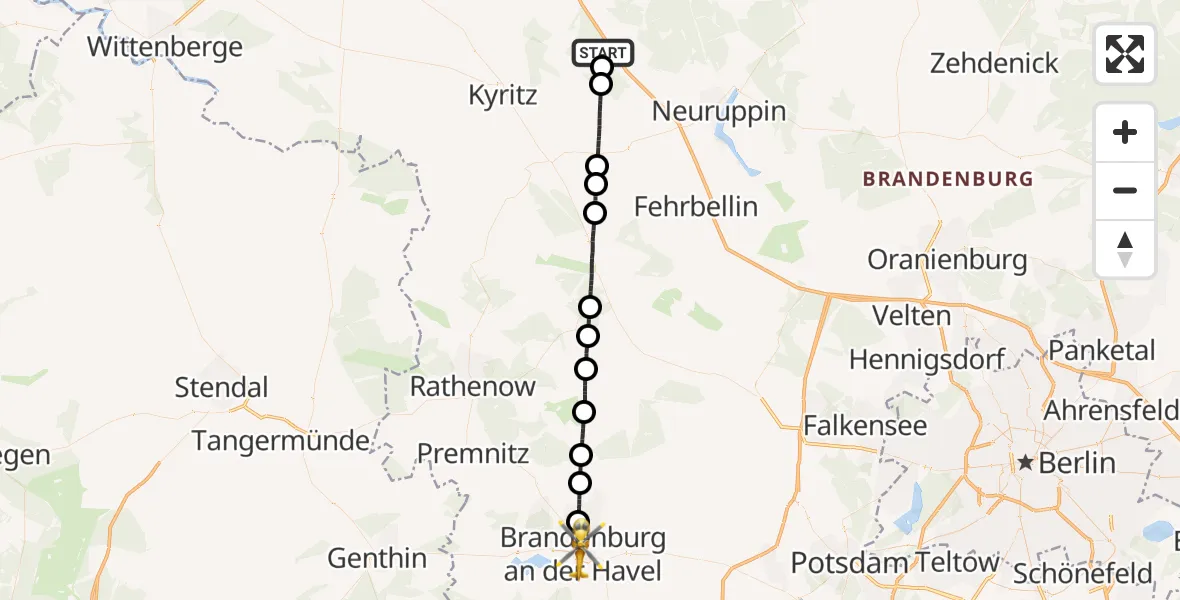 Flugroute Rettungshubschrauber Temnitzquell - Brandenburg an der Havel, 23 Oktober 2026, 10:36