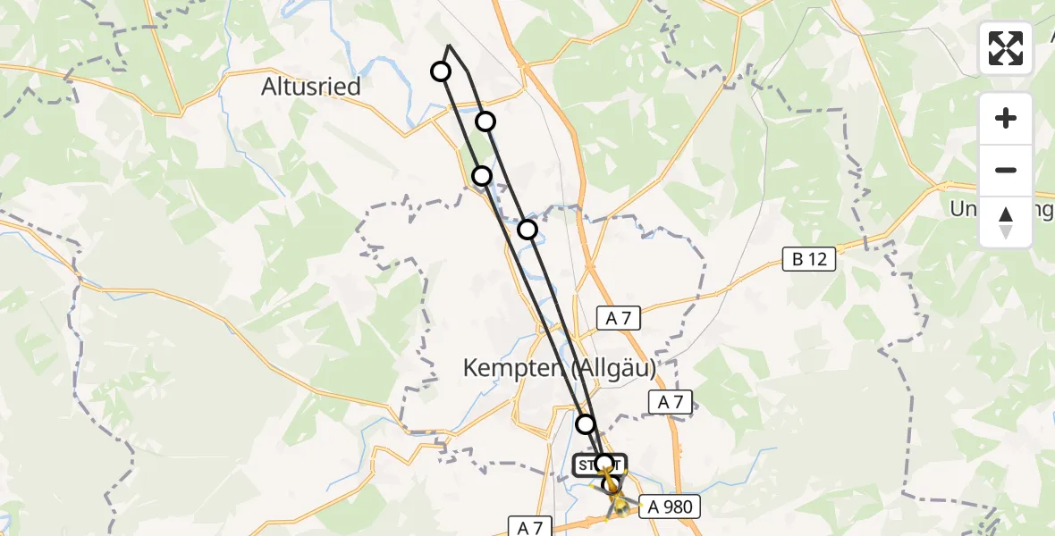 Flugroute Rettungshubschrauber Durach - Kempten-Durach Flugplatz, 23 Oktober 2026, 10:38