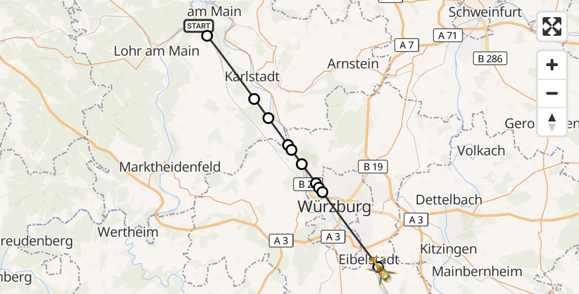 Flugroute Rettungshubschrauber Lohr a.Main - Eibelstadt, 23 Oktober 2026, 10:49