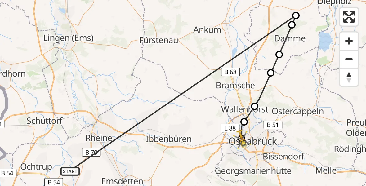 Flugroute Ambulanzhubschrauber Wettringen - Osnabrück Hospital, 23 Oktober 2026, 10:50