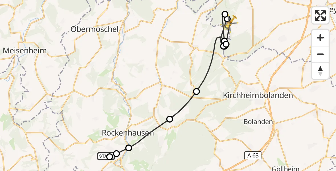 Flugroute Rettungshubschrauber Rockenhausen - Nieder-Wiesen, 23 Oktober 2026, 10:51