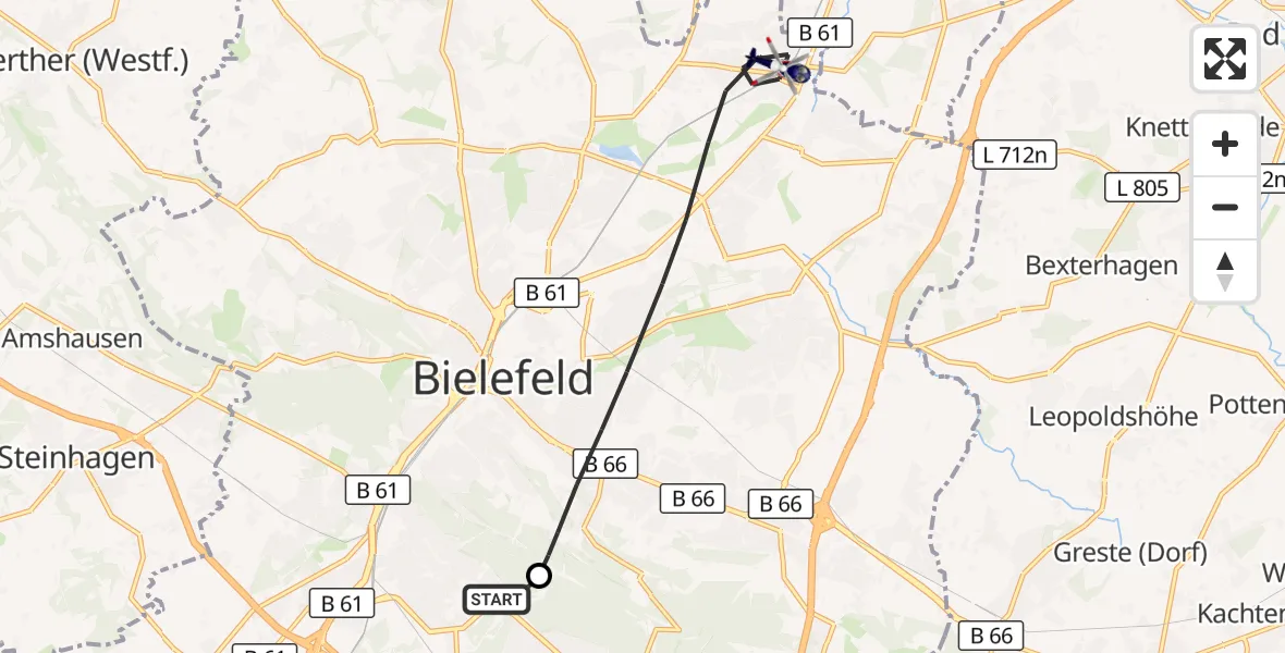 Flugroute Polizeihubschrauber Luftrettungszentrum Bielefeld - Bielefeld, 23 Oktober 2026, 10:52