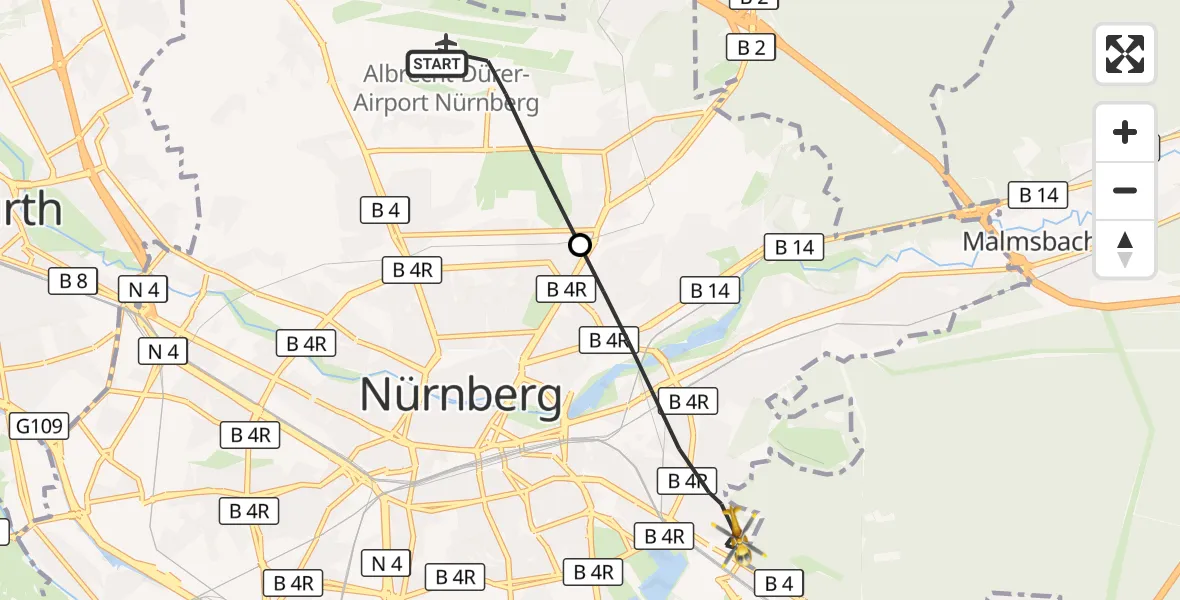 Flugroute Ambulanzhubschrauber Flughafen Nuremberg - Nürnberg, 23 Oktober 2026, 10:53