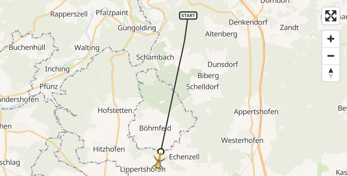 Flugroute Rettungshubschrauber Kipfenberg - Gaimersheim, 23 Oktober 2026, 11:00