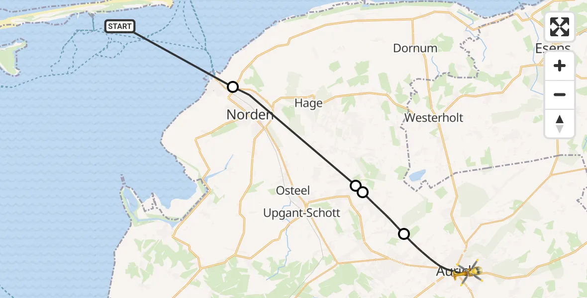 Flugroute Ambulanzhubschrauber Noordzee - Aurich, 23 Oktober 2026, 11:03