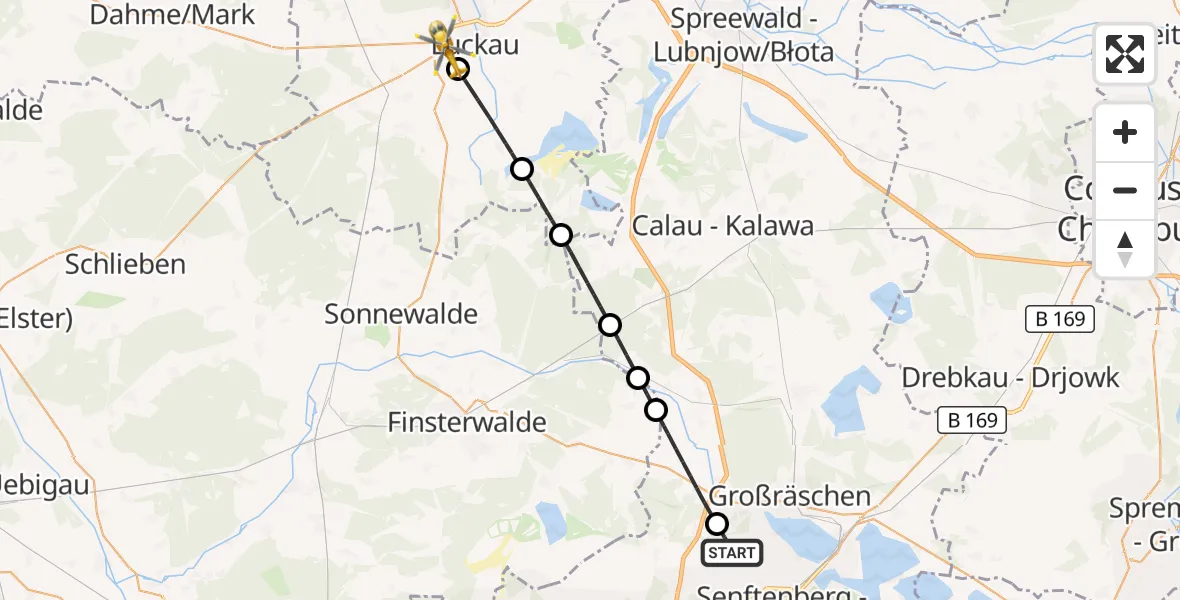 Flugroute Ambulanzhubschrauber Schipkau - Luckau, 23 Oktober 2026, 11:11